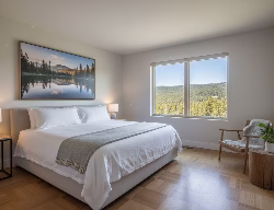 Chambre d’hébergement à La Salvetat-sur-Agout, avec un lit double confortable et une fenêtre ouverte sur la nature (image générée par IA)