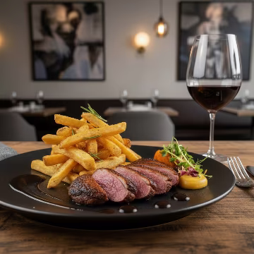 Image d'une assiette de magret de canard d'un restaurant à La Salvetat-sur-Agout (image générée par IA)